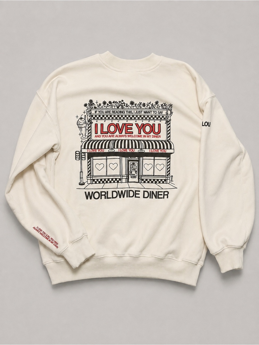 Dandy Worldwide Diner Staff I Love You Graphic Crewneck Sweatshirt Cream